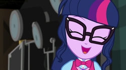 Size: 1280x718 | Tagged: safe, screencap, sci-twi, twilight sparkle, equestria girls, equestria girls specials, g4, my little pony equestria girls: movie magic, cute, eyes closed, female, geode of telekinesis, jewelry, magical geodes, necklace, open mouth, ponytail, sci-twiabetes, solo, twiabetes
