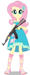 Size: 1024x2513 | Tagged: safe, artist:edy_january, edit, vector edit, fluttershy, equestria girls, g4, my little pony equestria girls: better together, ak-47, assault rifle, call of duty, call of duty zombies, cyrillic, female, front view, full face view, geode of fauna, gun, hardbass, lace sandals, looking at you, magical geodes, rifle, russia, russian, simple background, solo, standing, transparent background, trigger discipline, vector, weapon