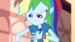 Size: 1280x718 | Tagged: safe, screencap, rainbow dash, equestria girls, equestria girls specials, g4, my little pony equestria girls: movie magic, clothes, cutie mark, cutie mark on clothes, female, geode of super speed, jewelry, magical geodes, necklace, out of context, solo, wristband