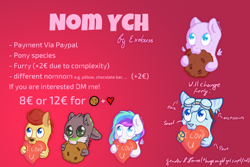 Size: 3000x2000 | Tagged: safe, artist:exobass, oc, oc:sandhopper, oc:starburst, oc:tyrin, pony, commission, cookie, food, heart, high res, nom, rivet (r&c), ych example, your character here