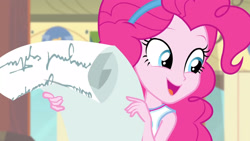 Size: 3410x1920 | Tagged: safe, screencap, pinkie pie, equestria girls, g4, my little pony equestria girls: better together, stressed in show, stressed in show: pinkie pie, close-up, clothes, cute, diapinkes, female, jewelry, necklace, open mouth, solo, tank top