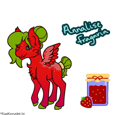 Size: 1950x1800 | Tagged: safe, artist:misskanabelle, oc, oc only, pegasus, pony, chest fluff, ear fluff, female, food, mare, one eye closed, pegasus oc, simple background, smiling, solo, strawberry, transparent background, wings, wink