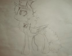 Size: 958x745 | Tagged: safe, artist:milledpurple, oc, oc only, pegasus, pony, bowtie, hat, lineart, pegasus oc, solo, top hat, wings