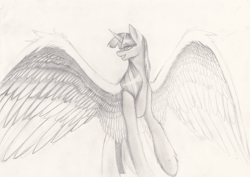 Size: 1259x889 | Tagged: safe, artist:penrosa, twilight sparkle, alicorn, pony, g4, female, grin, horn, mare, smiling, solo, traditional art, twilight sparkle (alicorn), wings