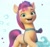 Size: 1423x1334 | Tagged: safe, sunny starscout, earth pony, pony, g5, my little pony: a new generation, a new adventure, abstract background, badge, bag, book, cropped, female, mare, satchel, scan, solo