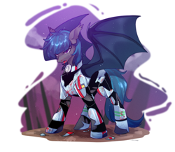 Size: 2300x2000 | Tagged: safe, artist:鸦, oc, oc only, oc:nocturne star, bat pony, pony, armor, blood, broken, high res, male, solo, spread wings, stallion, wings