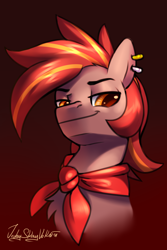 Size: 2000x3000 | Tagged: safe, artist:jedayskayvoker, oc, oc only, oc:hot pants, earth pony, pony, bandana, bust, colored, colored sketch, ear piercing, earring, full color, high res, icon, jewelry, male, piercing, portrait, sketch, solo, stallion