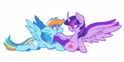 Size: 2048x1020 | Tagged: safe, artist:acidigon, rainbow dash, twilight sparkle, alicorn, pegasus, pony, g4, female, lesbian, ship:twidash, shipping, twilight sparkle (alicorn)