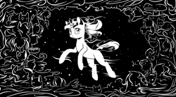 Size: 4256x2364 | Tagged: safe, artist:lexx2dot0, oc, oc only, oc:blackjack, pony, unicorn, fallout equestria, fallout equestria: project horizons, series:ph together we reread, black and white, clothes, fanfic art, grayscale, high res, horn, monochrome, not twilight sparkle, small horn