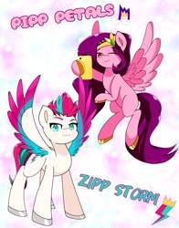 Size: 1609x2048 | Tagged: safe, artist:zeon_starlight, pipp petals, zipp storm, pegasus, pony, g5, my little pony: a new generation, adorapipp, adorazipp, cute, duo, female, mare, phone, royal sisters (g5), siblings, sisters