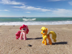 Size: 2048x1536 | Tagged: safe, artist:dingopatagonico, applejack, pinkie pie, earth pony, pony, g4, beach, irl, photo, toy