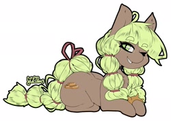 Size: 2209x1560 | Tagged: safe, artist:groundcoffeemug, oc, oc only, oc:dirt cheap, earth pony, pony, choker, explicit source, freckles, grin, lying down, one eye closed, prone, smiling, solo, spiked wristband, wink, wristband