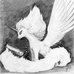 Size: 800x804 | Tagged: safe, artist:princeofchaoc, alicorn, pony, book, fire hair, mane of fire, monochrome, pencil drawing, traditional art