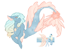 Size: 1024x722 | Tagged: safe, artist:dawn-at-midnight, oc, oc only, merpony, pony, seapony (g4), dorsal fin, ear fluff, female, fins, fish tail, flower, flowing mane, flowing tail, red eyes, redraw, seaponified, seashell, simple background, smiling, solo, species swap, tail, transparent background