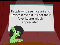 Size: 2000x1500 | Tagged: safe, artist:bandwidth, artist:smoldix, oc, oc only, oc:filly anon, pony, auditorium, female, filly, lisa simpson's presentation, meme, presentation, simpsons did it, soapbox, solo, stage, ted talk, text