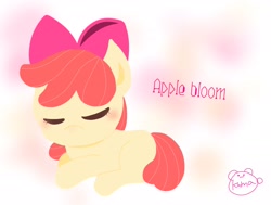 Size: 2048x1548 | Tagged: safe, artist:oekakikumao, apple bloom, earth pony, pony, g4, adorabloom, cute, eyes closed, female, filly, lying down, prone, sleeping, solo