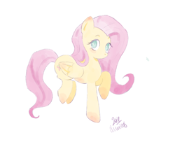 Size: 1280x1037 | Tagged: safe, artist:llvct, fluttershy, pegasus, pony, g4, female, folded wings, looking at you, mare, no mouth, raised hoof, raised leg, simple background, solo, three quarter view, white background, wings