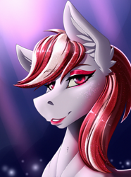 Size: 2000x2692 | Tagged: safe, artist:twotail813, sugar moonlight, earth pony, pony, g5, my little pony: a new generation, spoiler:my little pony: a new generation, bust, eyebrows, eyebrows visible through hair, eyeshadow, female, grin, high res, looking at you, makeup, mare, portrait, smiling, smiling at you, solo