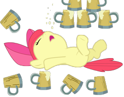 Size: 6116x4820 | Tagged: safe, artist:bigccv, apple bloom, earth pony, pony, g4, absurd resolution, cider, drunk, eyes closed, female, filly, go home you're drunk, open mouth, simple background, sleeping, solo, transparent background, vector