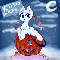 Size: 1000x1000 | Tagged: safe, artist:nyansockz, artist:ube, animated, commission, community related, floating, gif, halloween, holiday, night, nightmare night, ych animation, ych example, your character here