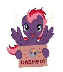 Size: 790x912 | Tagged: safe, anonymous artist, derpibooru exclusive, rainbow dash, oc, oc:peppermint swirl, pegasus, pony, g4, emotes, happy, male, sign, simple background, stallion, text, transparent background