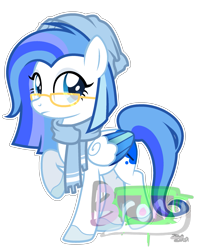 Size: 1721x2185 | Tagged: safe, artist:whiteplumage233, oc, oc only, oc:bluelight shooter, pegasus, pony, clothes, colored wings, female, glasses, mare, multicolored wings, obtrusive watermark, scarf, simple background, solo, transparent background, watermark, wings