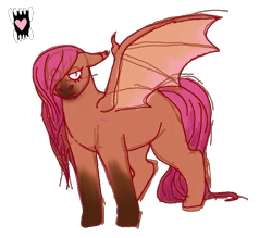 Size: 840x737 | Tagged: safe, artist:dr4m4-qu33n, oc, oc only, bat pony, pony, bat pony oc, bat wings, eye clipping through hair, female, hair over one eye, heart, mare, simple background, solo, transparent background, wings