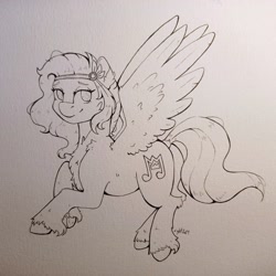 Size: 2992x2992 | Tagged: safe, artist:lightisanasshole, pipp petals, pegasus, pony, g5, my little pony: a new generation, adorapipp, butt, cheek fluff, chest fluff, cute, cutie mark, feather, flying, high res, leg fluff, lineart, marker drawing, photo, pipp butt, plot, solo, tail, traditional art, wip