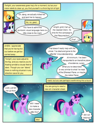 Size: 612x792 | Tagged: safe, artist:newbiespud, edit, edited screencap, screencap, applejack, fluttershy, rainbow dash, rarity, twilight sparkle, earth pony, pegasus, pony, unicorn, comic:friendship is dragons, g4, magical mystery cure, applejack's hat, comic, cowboy hat, dialogue, dungeon master, eyelashes, female, hat, horn, mare, rpg, screencap comic, tabletop game, unicorn twilight