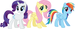Size: 7664x3000 | Tagged: safe, artist:cloudy glow, fluttershy, rainbow dash, rarity, pegasus, pony, unicorn, g4, magical mystery cure, .ai available, female, mare, simple background, transparent background, trio, vector