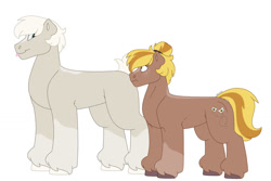 Size: 1280x854 | Tagged: safe, artist:itstechtock, oc, oc only, oc:pippin apple, oc:sweet bee, earth pony, pony, female, male, mare, offspring, parent:big macintosh, parent:marble pie, parents:marblemac, simple background, stallion, white background