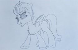 Size: 2943x1904 | Tagged: safe, artist:straighttothepointstudio, zipp storm, pegasus, pony, g5, my little pony: a new generation, spoiler:my little pony: a new generation, black and white, chest fluff, grayscale, looking at you, monochrome, smiling, smiling at you, solo, traditional art