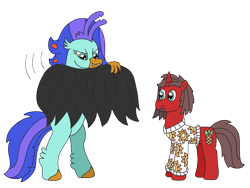 Size: 3264x2448 | Tagged: safe, artist:supahdonarudo, oc, oc only, oc:ironyoshi, oc:sea lilly, classical hippogriff, hippogriff, pony, unicorn, vampire, cape, clothes, costume, fangs, high res, simple background, spooky, sweater, transparent background, vampire costume