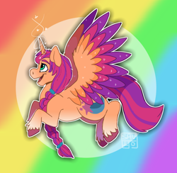 Size: 1200x1171 | Tagged: safe, artist:savijopanda, sunny starscout, alicorn, pony, g5, my little pony: a new generation, spoiler:g5, spoiler:my little pony: a new generation, alicornified, braid, colored hooves, colored wings, female, mare, race swap, solo, sunnycorn, unshorn fetlocks, wings