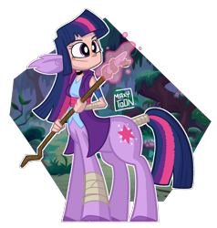 Size: 2755x2893 | Tagged: safe, artist:maxytoon, twilight sparkle, alicorn, centaur, human, hybrid, pony, ponytaur, unicorn, taur, g4, centaur twilight, centaurified, clothes, dungeons and dragons, eared humanization, female, high res, humanized, mage, magic, magic aura, outline, partial background, pen and paper rpg, rpg, solo, species swap, staff, tail, tail wrap, twilight sparkle (alicorn), white outline