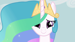 Size: 1280x720 | Tagged: safe, screencap, princess celestia, alicorn, pony, g4, keep calm and flutter on, season 3, cute, cutelestia, hair over one eye, looking at you, smiling, solo
