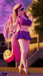Size: 2160x3840 | Tagged: safe, artist:shadowboltsfm, princess cadance, alicorn, anthro, plantigrade anthro, g4, 3d, 4k, anklet, beautisexy, big breasts, blender, bra, bracelet, breasts, busty princess cadance, clothes, crop top bra, eyelashes, high heels, high res, jewelry, looking at you, midriff, nail polish, not sfm, sexy, shoes, skirt, smiling, underwear