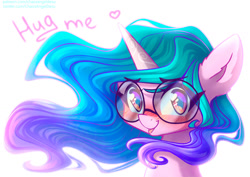 Size: 1191x842 | Tagged: safe, artist:chaosangeldesu, izzy moonbow, pony, unicorn, g5, :p, bronybait, bust, cute, female, glasses, hug request, izzybetes, looking at you, mare, portrait, simple background, solo, tongue out, white background