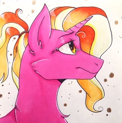 Size: 2885x2920 | Tagged: safe, artist:bennythebunny95, luster dawn, pony, unicorn, g4, bust, female, high res, mare, ponytail, profile, solo, traditional art