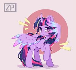 Size: 2179x2000 | Tagged: safe, artist:zero-paint, twilight sparkle, alicorn, pony, g4, cute, female, heart eyes, high res, iridescence, looking at you, mare, raised hoof, smiling, smiling at you, solo, spread wings, twiabetes, twilight sparkle (alicorn), wingding eyes, wings, ych example, your character here