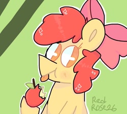 Size: 753x671 | Tagged: safe, artist:redrose26, apple bloom, earth pony, pony, g4, :p, apple, female, filly, food, solo, tongue out