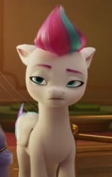 Size: 298x468 | Tagged: safe, screencap, zipp storm, pegasus, pony, g5, my little pony: a new generation, 3d, cropped, eyebrows, female, folded wings, lidded eyes, mare, offscreen character, solo focus, unamused, unimpressed, wings, zipp storm is not amused