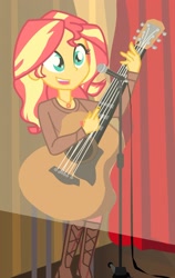 Size: 1963x3115 | Tagged: safe, artist:urhangrzerg, edit, sunset shimmer, equestria girls, g4, cropped, cute, female, guitar, microphone, musical instrument, shimmerbetes, solo