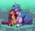 Size: 1773x1549 | Tagged: safe, artist:laps-sp, izzy moonbow, sunny starscout, earth pony, pony, unicorn, g5, my little pony: a new generation, braid, eyes closed, size difference