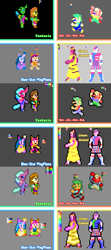 Size: 512x1152 | Tagged: safe, artist:derek the metagamer, hitch trailblazer, izzy moonbow, pipp petals, sprout cloverleaf, sunny starscout, zipp storm, oc, oc:demberk, changedling, changeling, dragon, human, anthro, g5, my little pony: a new generation, spoiler:my little pony: a new generation, aseprite, clothes, final fantasy, humanized, humanized dragon, legacy of the wizard, mane five, master of darkness, pixel art, sprite, super mario bros., x-men 2: game master's legacy