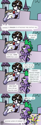 Size: 1600x4800 | Tagged: safe, artist:pony4koma, berry punch, berryshine, raven, spike, dragon, earth pony, unicorn, angry, attack, battlement, bottle, canterlot, canterlot castle, climbing, cute, drunk, female, glasses, go home you're drunk, go to sleep, hair bun, interspecies, male, necktie, older, older spike, ravenbetes, ravenspike, screaming, secretary, shipping, smiling, spikabetes, straight, tail, tail bun, wine bottle, winged spike, wings