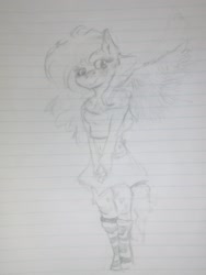 Size: 1440x1920 | Tagged: safe, artist:tvicorn, oc, oc only, pegasus, anthro, clothes, female, lined paper, offspring, parent:big macintosh, parent:fluttershy, parents:fluttermac, pencil drawing, skirt, solo, tank top, traditional art