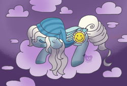 Size: 1850x1253 | Tagged: source needed, useless source url, safe, artist:cuddlygrizzly, oc, oc only, oc:miffy sleep, bat pony, pony, bat pony oc, bat wings, cloud, cloudy, female, night, sleeping, sleepy, solo, wings