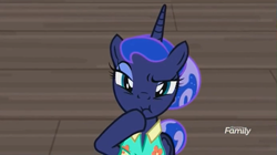 Size: 989x553 | Tagged: safe, screencap, princess luna, pony, between dark and dawn, g4, season 9, discovery family logo, faic, solo