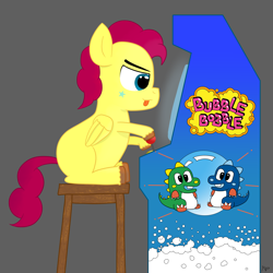 Size: 4600x4600 | Tagged: safe, artist:lightlemon, oc, oc only, oc:light lemon, pegasus, pony, arcade, bubble bobble, solo, taito, young